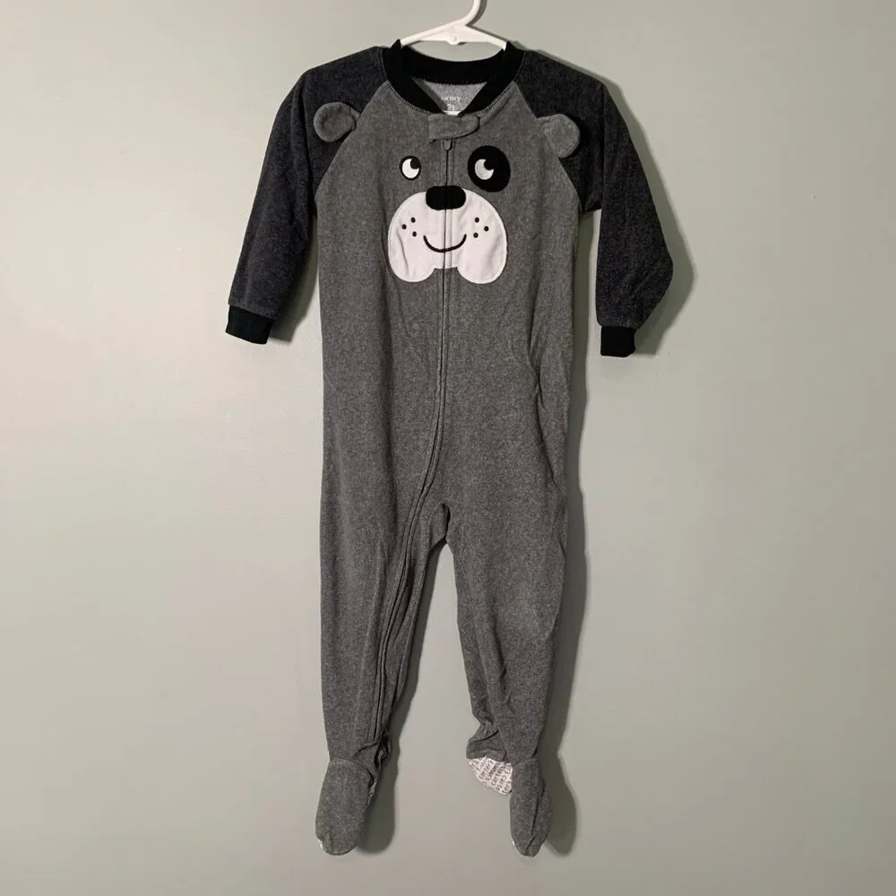 5/$25 Carter's Toddler Boys Gray‎ Fleece Dog Face Footed Pajamas Sleeper 2T